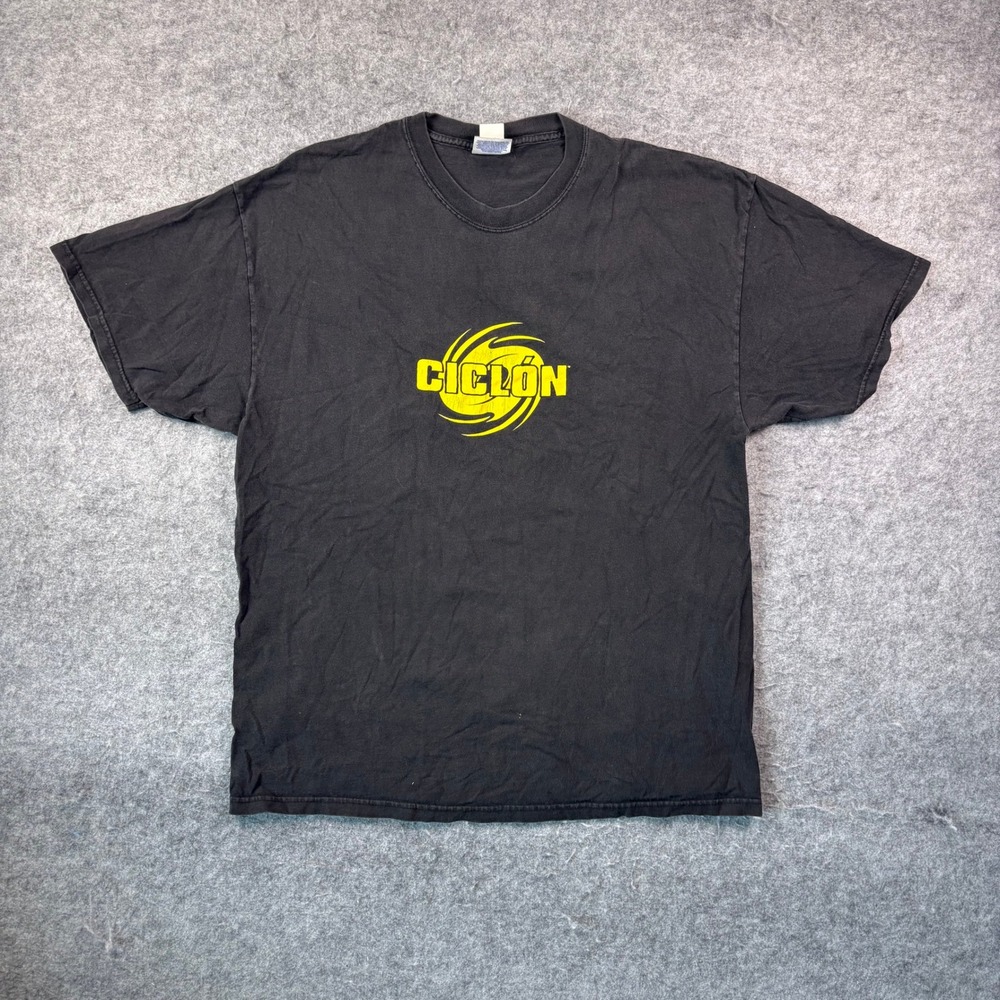 Vintage Y2K 2002 Ciclon Rum Bacardi Swirl Graphic T-Shirt Black XL 588